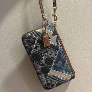 Denim-Patterned Coach Wristlet